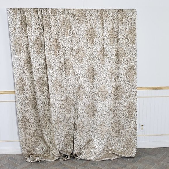 SOLD Vtg Curtain Panels Tan Damask Floral 76x83 - Picture 1 of 8